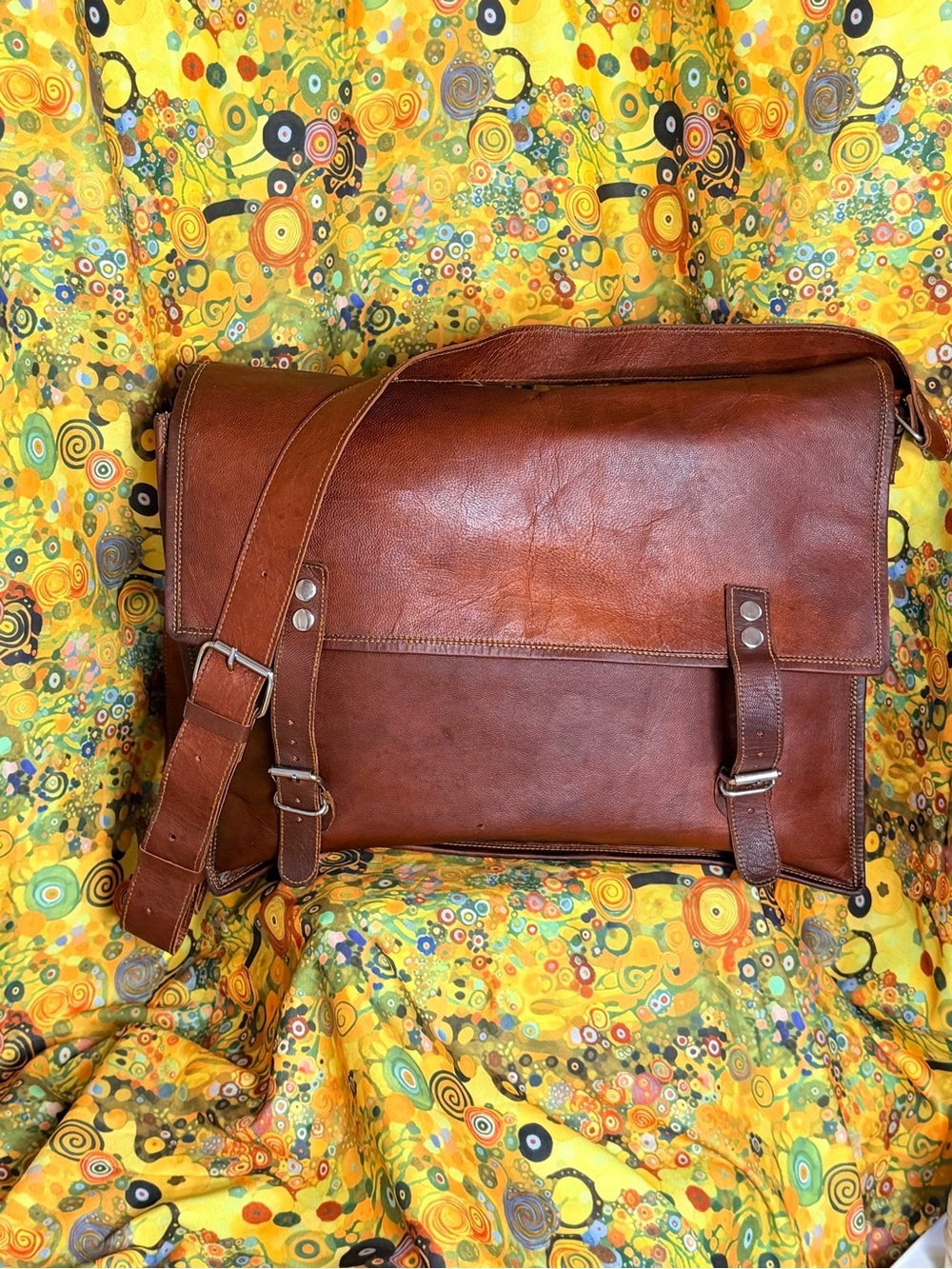 Carbon2Cobalt Men's Tan Leather Messenger Bag